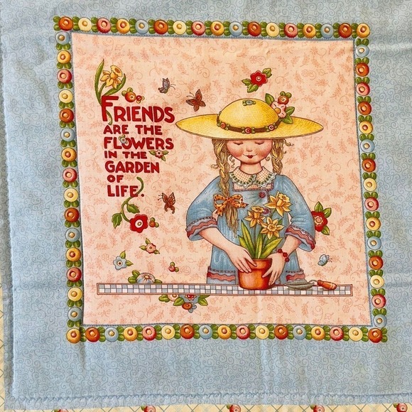 Handmade Mary Englebreit Friends Quilt Throw Wall Hanging Reversible Block Print - Picture 2 of 6